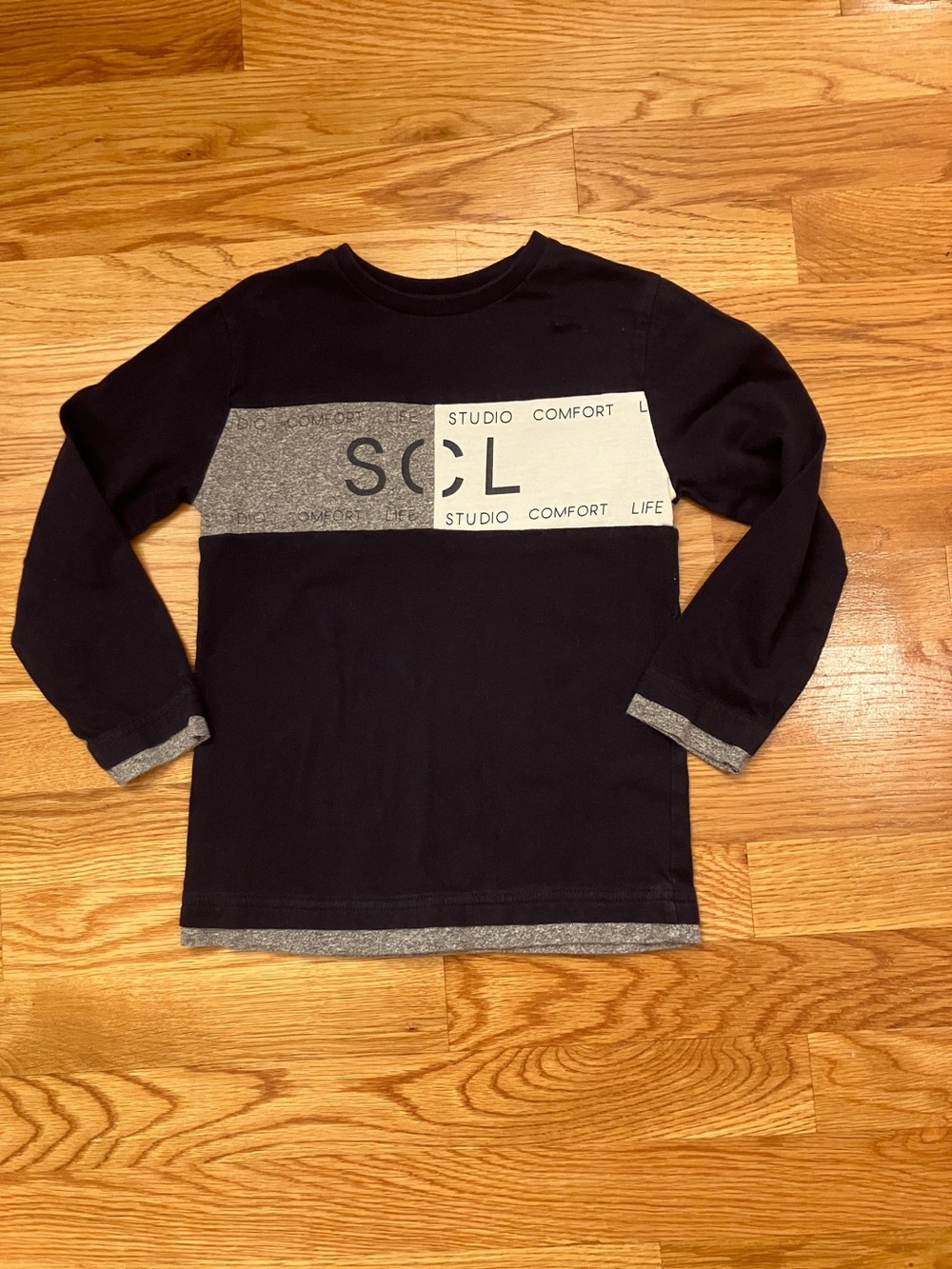 Mayoral Navy Long Sleeve Tee with Gray Chest Panel